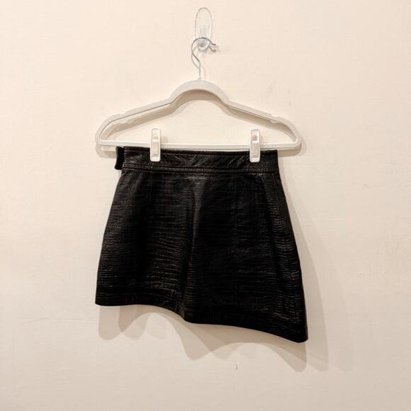 Helmut Lang Croc Embossed Calf Leather Asymmetrical Mini Skirt Black Women's 4 - Picture 3 of 5